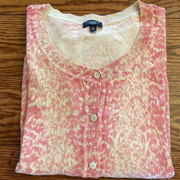TALBOTS Pink / cream Ombré Animal print cardigan sweater size 2X EUC - Picture 1 of 11